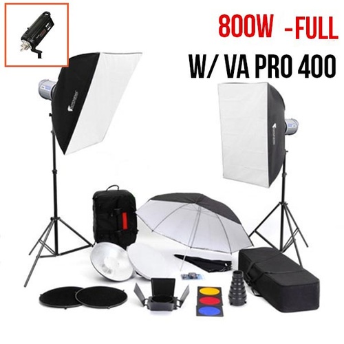 PhotoDynamic VA-Pro 400 x 2 Flash Kit FULL Monoblock Flash Lighting Package 800W